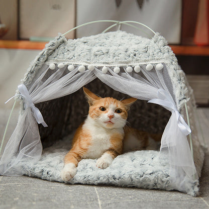 FurencePet™ Cozy Semi-Enclosed Pet Bed – Breathable All-Season Comfort Nest for Cats & Small Pets