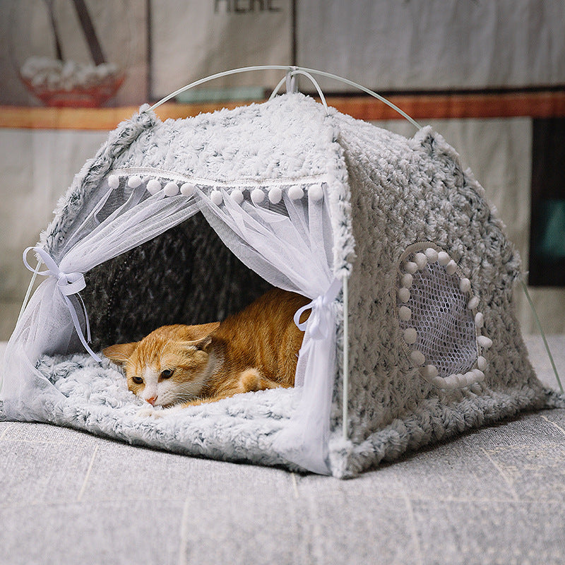 FurencePet™ Cozy Semi-Enclosed Pet Bed – Breathable All-Season Comfort Nest for Cats & Small Pets
