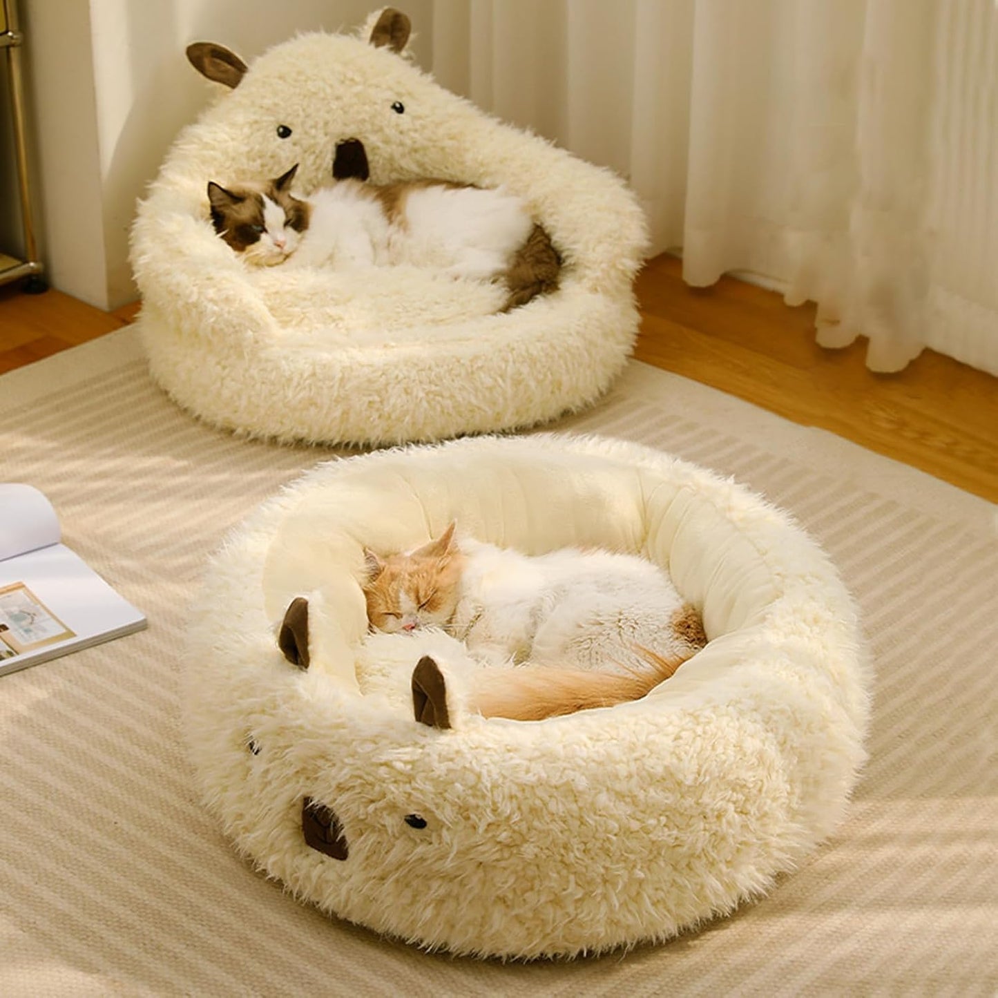 FurencePet™ Plush Alpaca Pet Bed – Calming Dog & Cat Nest with Detachable Soft Pad, Anti-Slip Base, All-Season Comfort