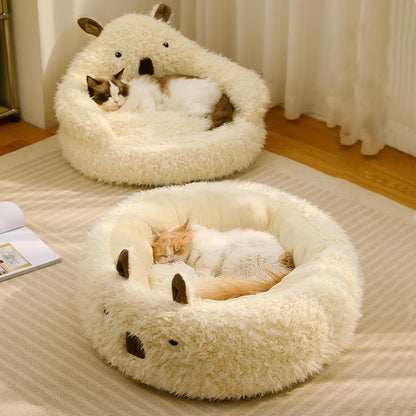 FurencePet™ Plush Alpaca Pet Bed – Calming Dog & Cat Nest with Detachable Soft Pad, Anti-Slip Base, All-Season Comfort