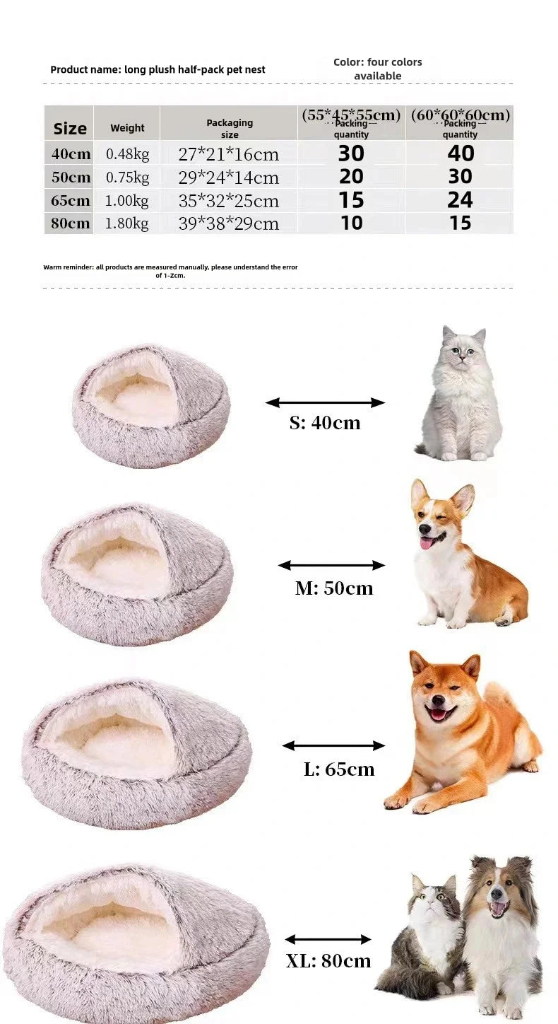 Furencepet™ Plush Pet Bed – Autumn & Winter Warm Cat & Dog Nest Semi-Enclosed Comforter • Soft, Snuggly & Self-Heating
