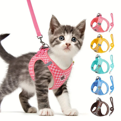 FurencePet™ Checkered Comfort - Escape-Proof & Breathable Mesh Harness Set