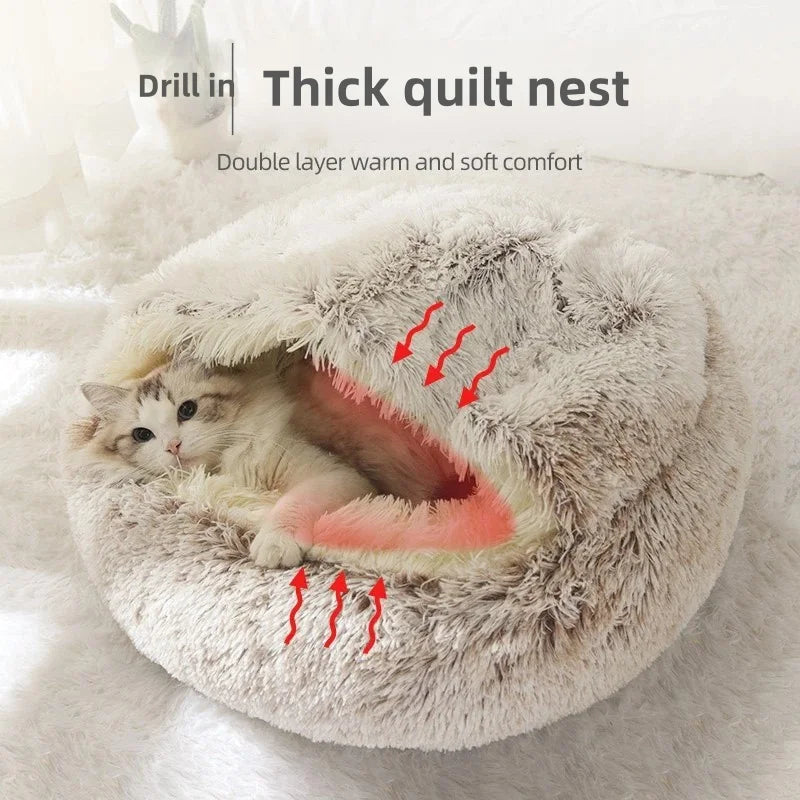 Furencepet™ Plush Pet Bed – Autumn & Winter Warm Cat & Dog Nest Semi-Enclosed Comforter • Soft, Snuggly & Self-Heating
