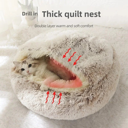 Furencepet™ Plush Pet Bed – Autumn & Winter Warm Cat & Dog Nest Semi-Enclosed Comforter • Soft, Snuggly & Self-Heating