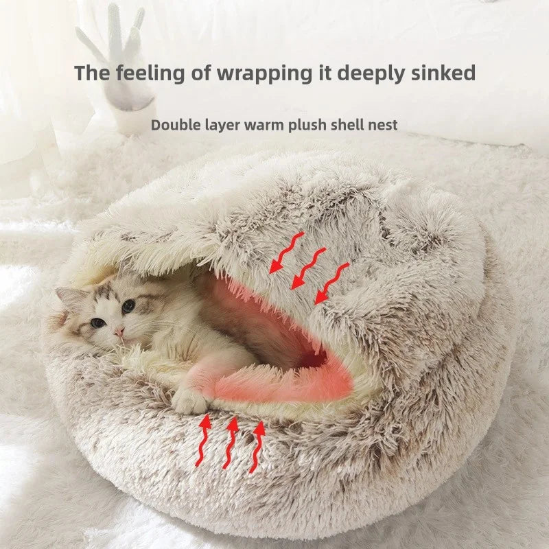 Furencepet™ Plush Pet Bed – Autumn & Winter Warm Cat & Dog Nest Semi-Enclosed Comforter • Soft, Snuggly & Self-Heating