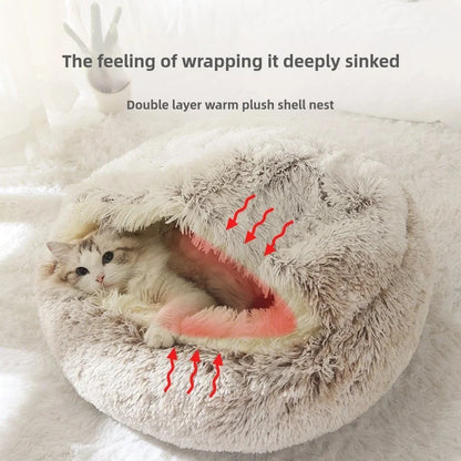 Furencepet™ Plush Pet Bed – Autumn & Winter Warm Cat & Dog Nest Semi-Enclosed Comforter • Soft, Snuggly & Self-Heating