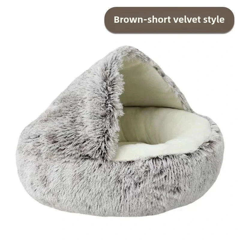 Furencepet™ Plush Pet Bed – Autumn & Winter Warm Cat & Dog Nest Semi-Enclosed Comforter • Soft, Snuggly & Self-Heating