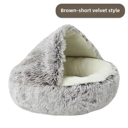 Furencepet™ Plush Pet Bed – Autumn & Winter Warm Cat & Dog Nest Semi-Enclosed Comforter • Soft, Snuggly & Self-Heating