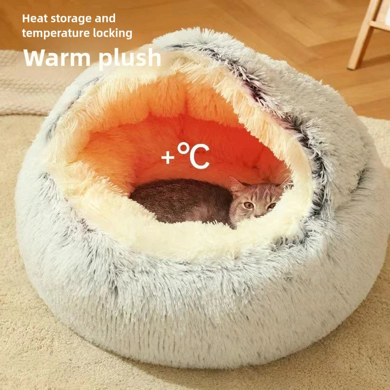 Furencepet™ Plush Pet Bed – Autumn & Winter Warm Cat & Dog Nest Semi-Enclosed Comforter • Soft, Snuggly & Self-Heating