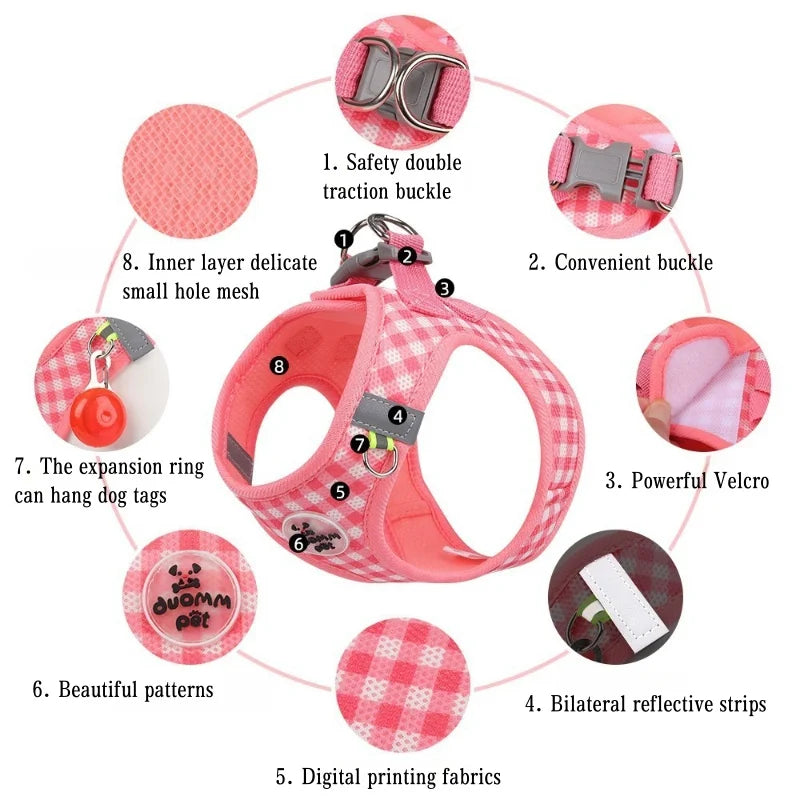FurencePet™ Checkered Comfort - Escape-Proof & Breathable Mesh Harness Set