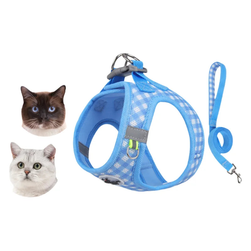 FurencePet™ Checkered Comfort - Escape-Proof & Breathable Mesh Harness Set