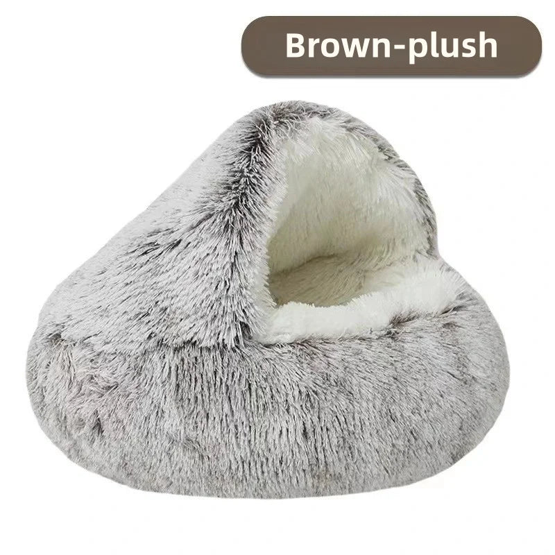 Furencepet™ Plush Pet Bed – Autumn & Winter Warm Cat & Dog Nest Semi-Enclosed Comforter • Soft, Snuggly & Self-Heating