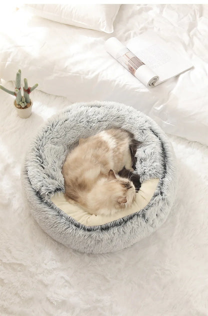 Furencepet™ Plush Pet Bed – Autumn & Winter Warm Cat & Dog Nest Semi-Enclosed Comforter • Soft, Snuggly & Self-Heating
