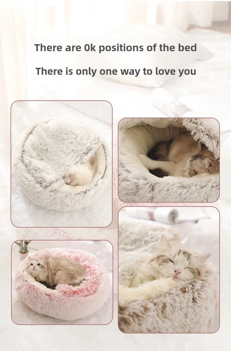 Furencepet™ Plush Pet Bed – Autumn & Winter Warm Cat & Dog Nest Semi-Enclosed Comforter • Soft, Snuggly & Self-Heating