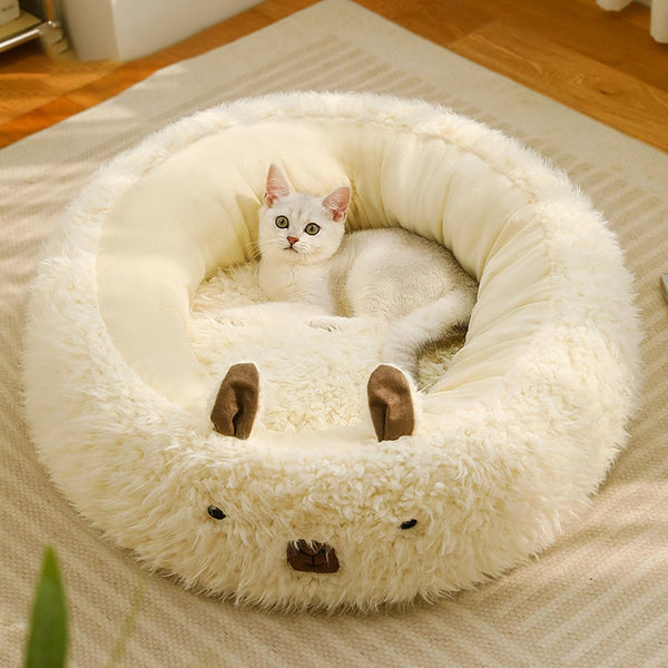 FurencePet™ Plush Alpaca Pet Bed – Calming Dog & Cat Nest with Detachable Soft Pad, Anti-Slip Base, All-Season Comfort