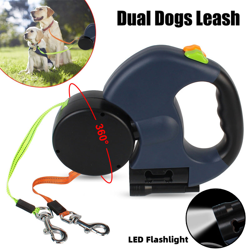 FurencePet™ NightWalk: Dual-Retractable Leash with Built-in LED Safety Lights